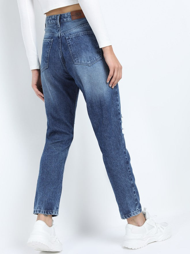 Tokyo Talkies Women Blue Straight Fit Highly Distressed Stretchable Jeans - Blue - Image 2