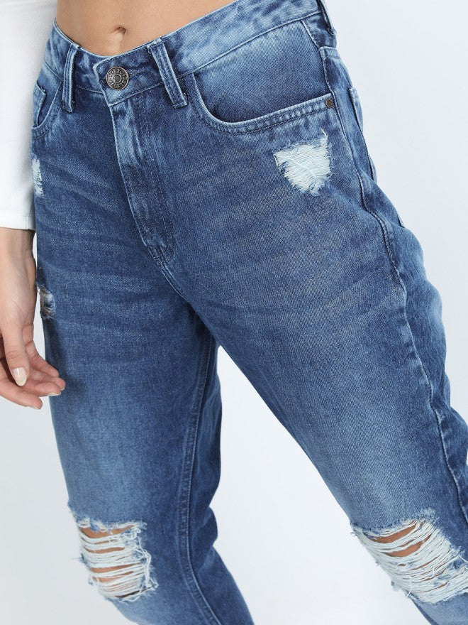 Tokyo Talkies Women Blue Straight Fit Highly Distressed Stretchable Jeans - Blue - Image 3