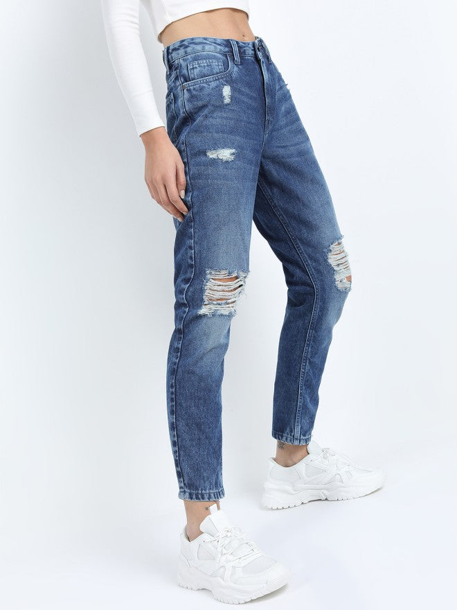 Tokyo Talkies Women Blue Straight Fit Highly Distressed Stretchable Jeans - Blue - Image 5