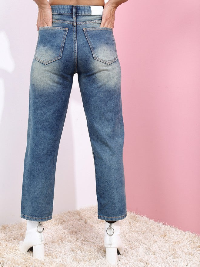 Tokyo Talkies Women Blue Wide Leg Highly Distressed Stretchable Jeans - Blue - Image 2