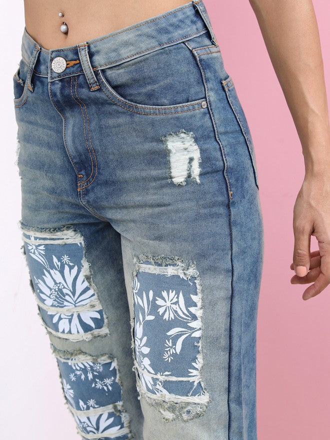 Tokyo Talkies Women Blue Wide Leg Highly Distressed Stretchable Jeans - Blue - Image 4