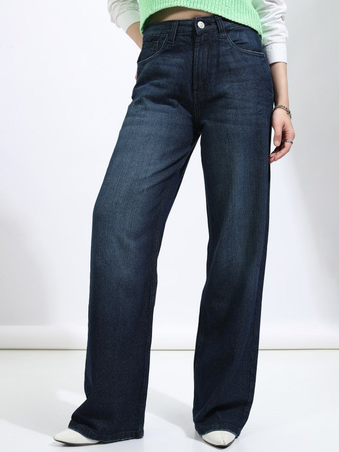 Tokyo Talkies Women Blue Straight Fit Stretchable Jeans - Blue - Image 1