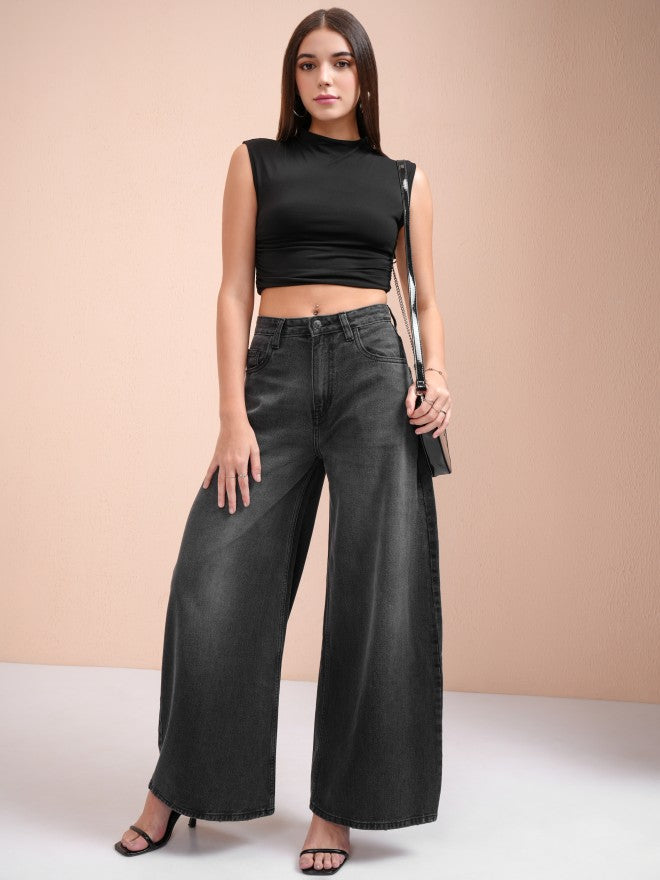Tokyo Talkies Women Grey Wide Leg Stretchable Jeans - Grey - Image 2