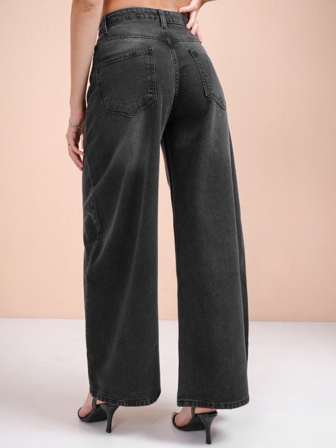 Tokyo Talkies Women Grey Wide Leg Stretchable Jeans - Grey - Image 3