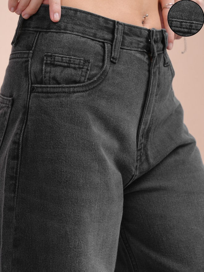 Tokyo Talkies Women Grey Wide Leg Stretchable Jeans - Grey - Image 5