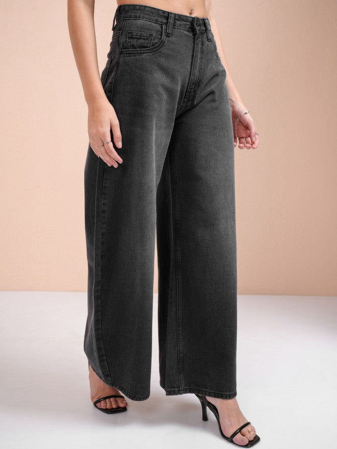 Tokyo Talkies Women Grey Wide Leg Stretchable Jeans - Grey - Image 6