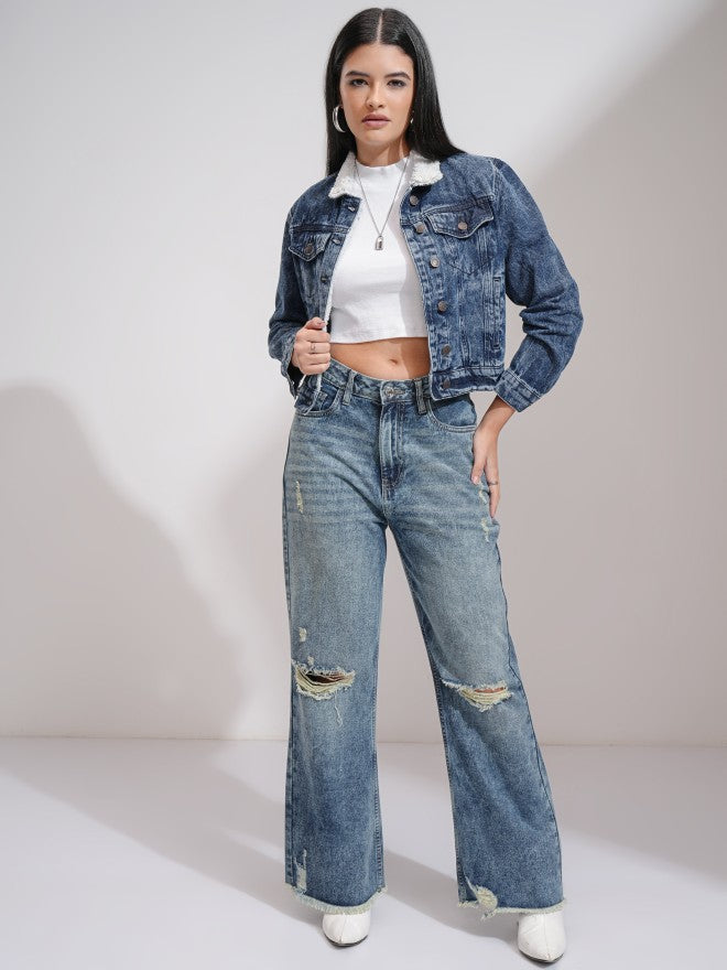 Tokyo Talkies Women Blue Flared Highly Distressed Jeans - Blue - Image 2