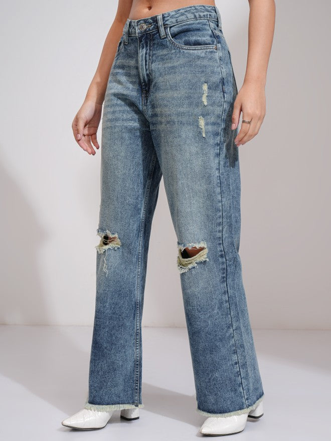 Tokyo Talkies Women Blue Flared Highly Distressed Jeans - Blue - Image 4