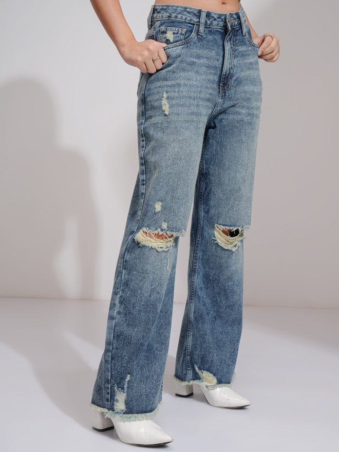 Tokyo Talkies Women Blue Flared Highly Distressed Jeans - Blue - Image 6