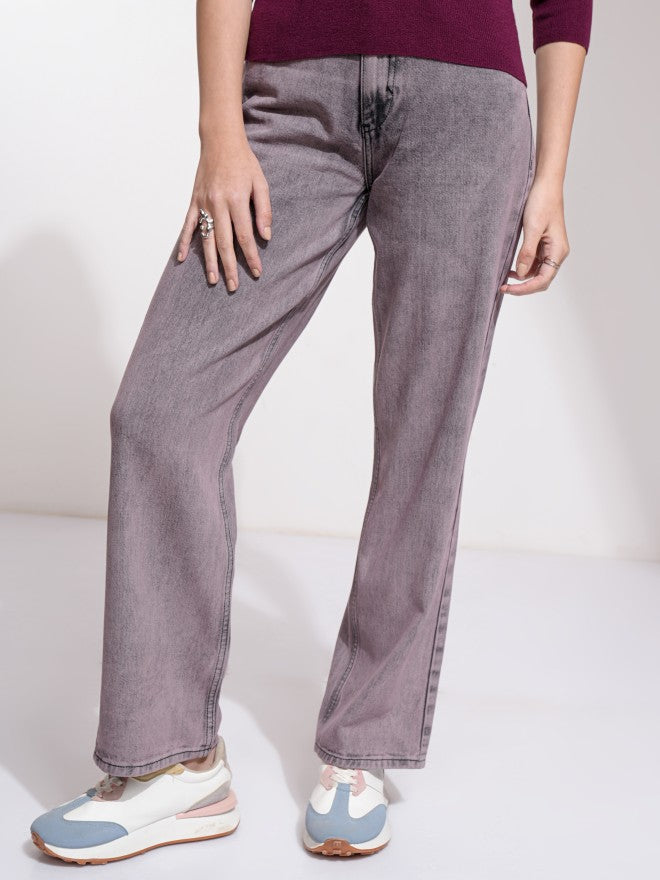 Tokyo Talkies Women Mauve Straight Fit Jeans - Mauve - Image 1
