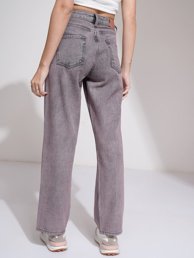 Tokyo Talkies Women Mauve Straight Fit Jeans - Mauve - Image 3