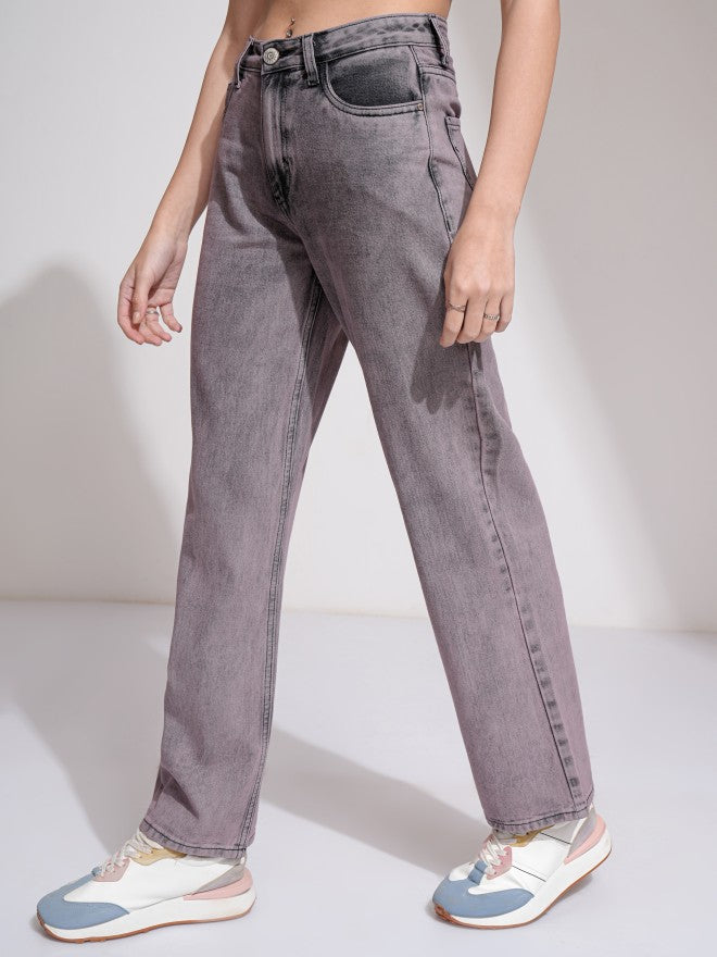Tokyo Talkies Women Mauve Straight Fit Jeans - Mauve - Image 4