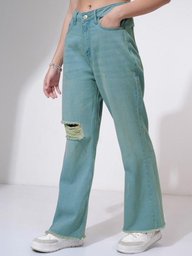 Tokyo Talkies Women Blue Flared Highly Distressed Jeans - Blue - Image 4