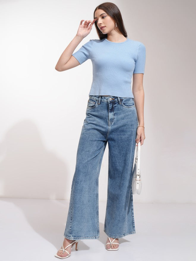 Tokyo Talkies Women Blue Flared Jeans - Blue - Image 2
