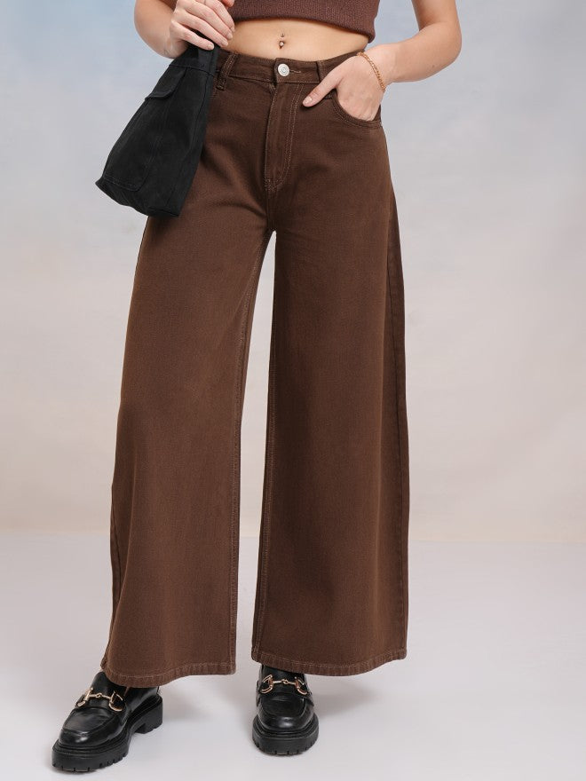 Tokyo Talkies Women Brown Wide Leg Jeans - Brown - Image 1