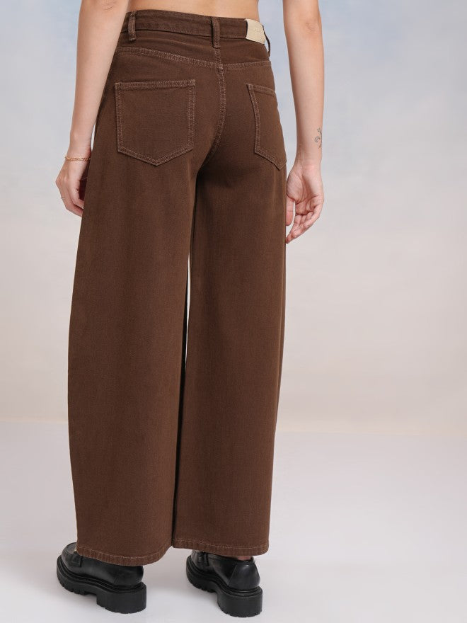 Tokyo Talkies Women Brown Wide Leg Jeans - Brown - Image 3