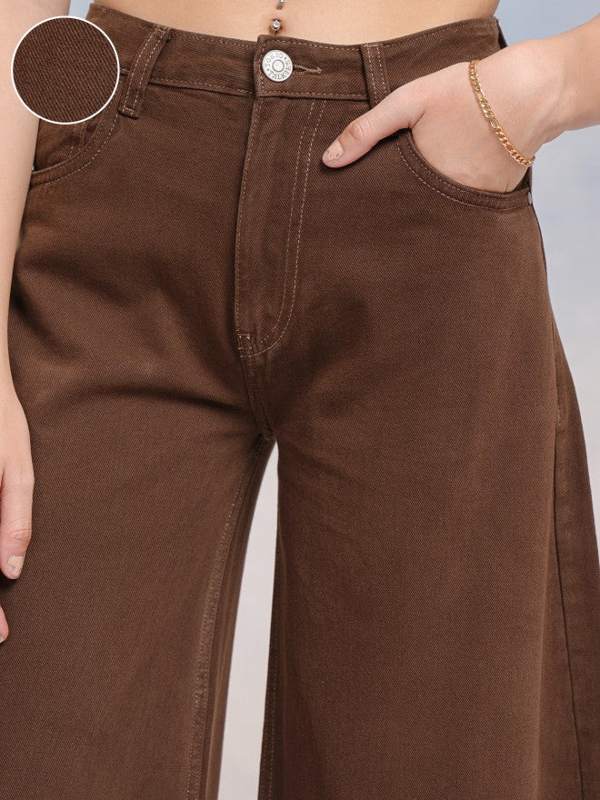 Tokyo Talkies Women Brown Wide Leg Jeans - Brown - Image 5