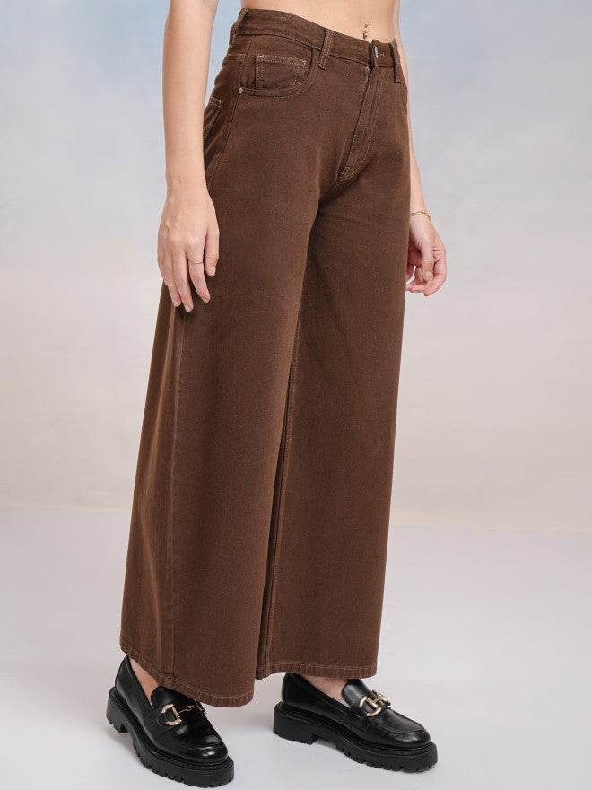 Tokyo Talkies Women Brown Wide Leg Jeans - Brown - Image 6