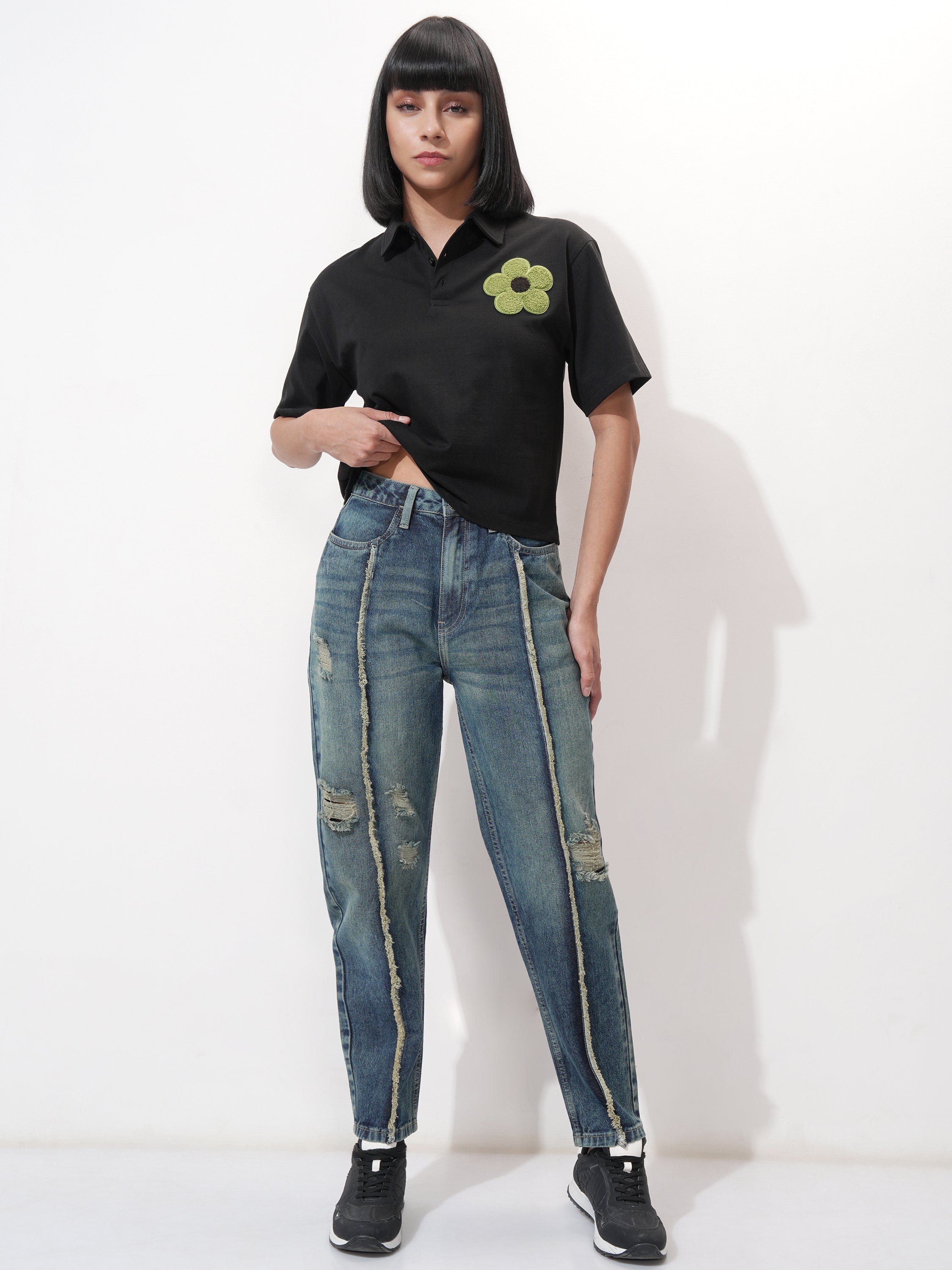 Tokyo Talkies Women Blue Mom Fit Highly Distressed Stretchable Jeans - Blue - Image 2