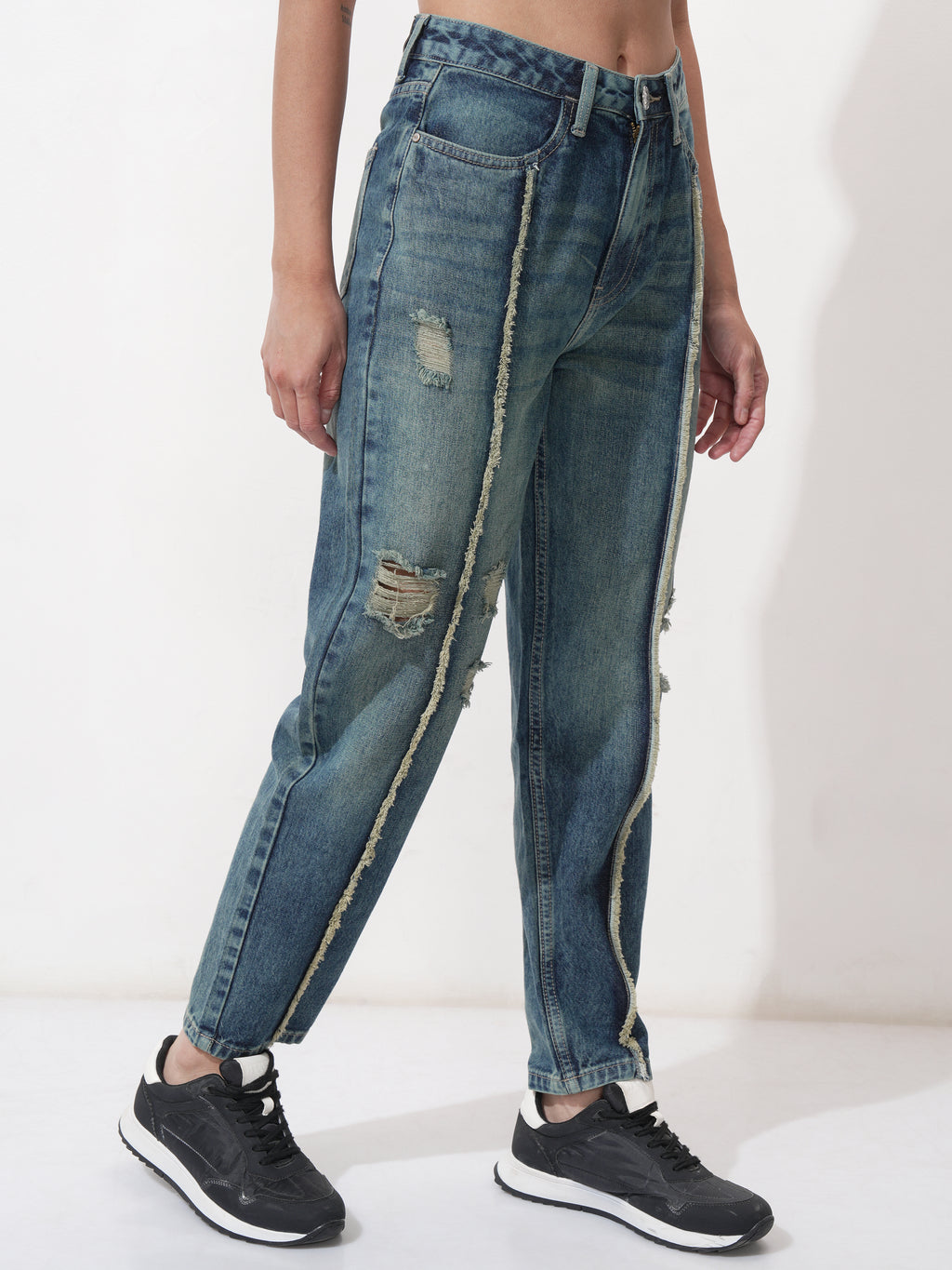 Tokyo Talkies Women Blue Mom Fit Highly Distressed Stretchable Jeans - Blue - Image 6