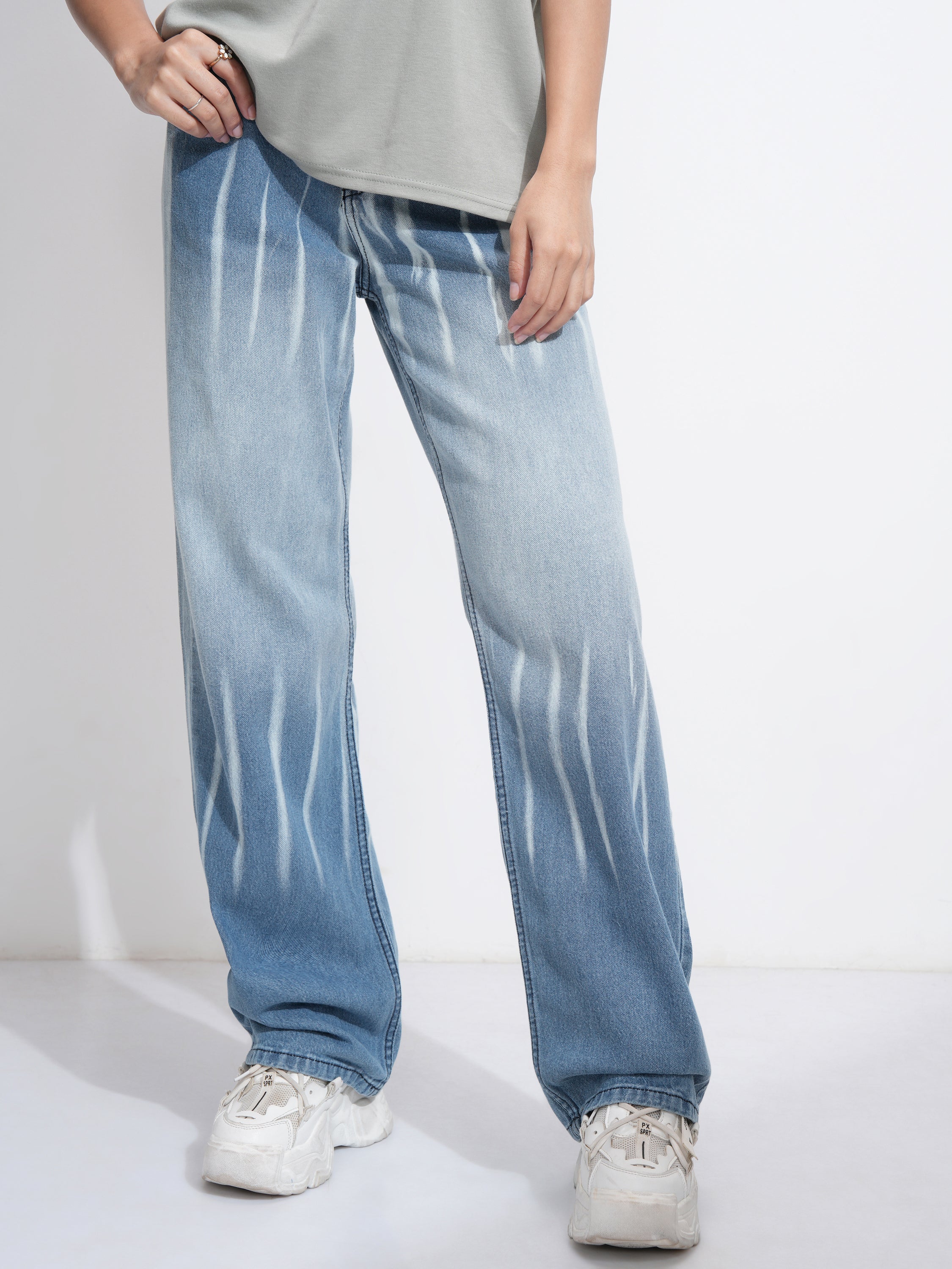 Tokyo Talkies Women Blue Dad Fit Low Distress Stretchable Jeans - Blue - Image 1