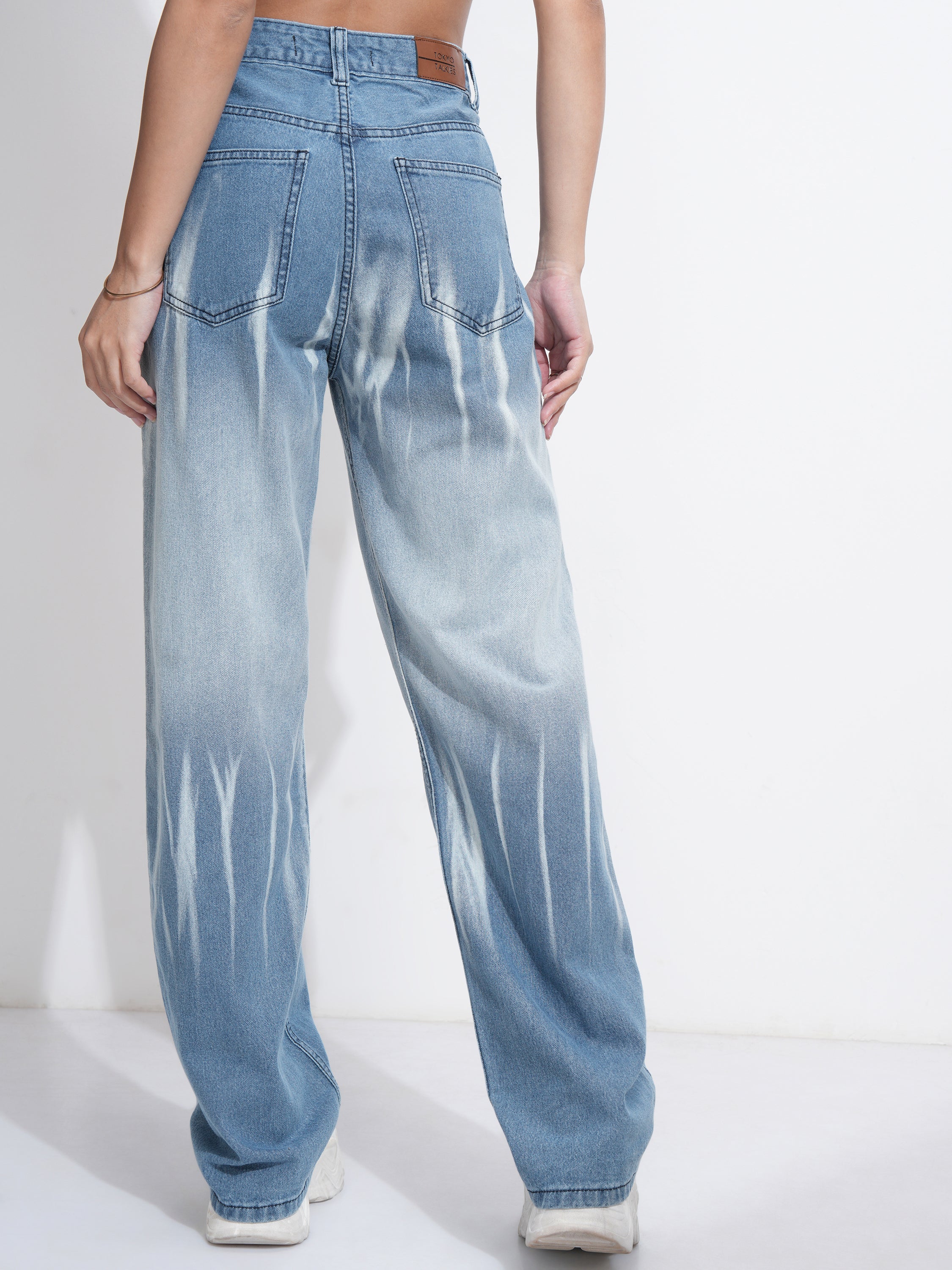 Tokyo Talkies Women Blue Dad Fit Low Distress Stretchable Jeans - Blue - Image 3