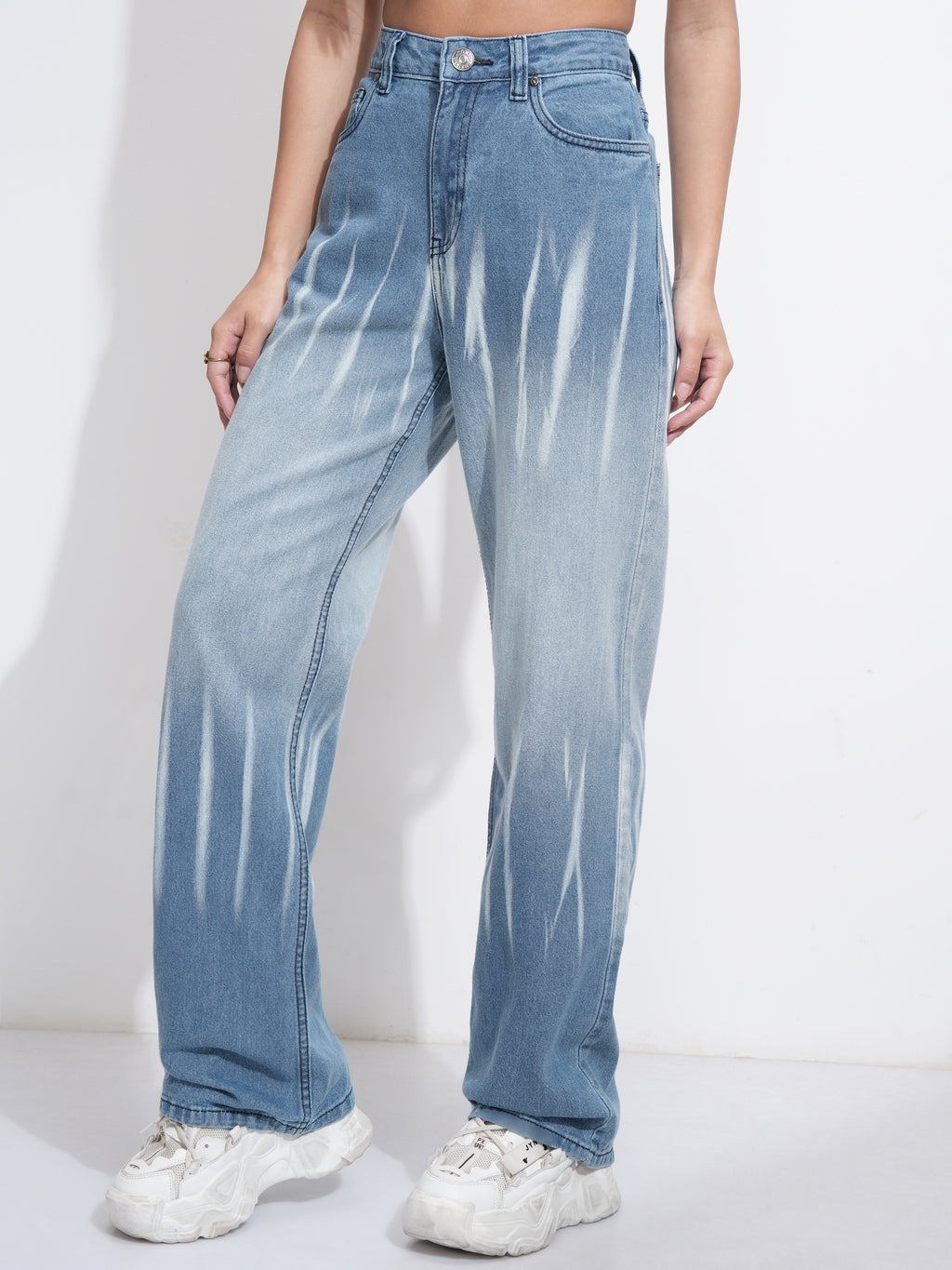 Tokyo Talkies Women Blue Dad Fit Low Distress Stretchable Jeans - Blue - Image 4