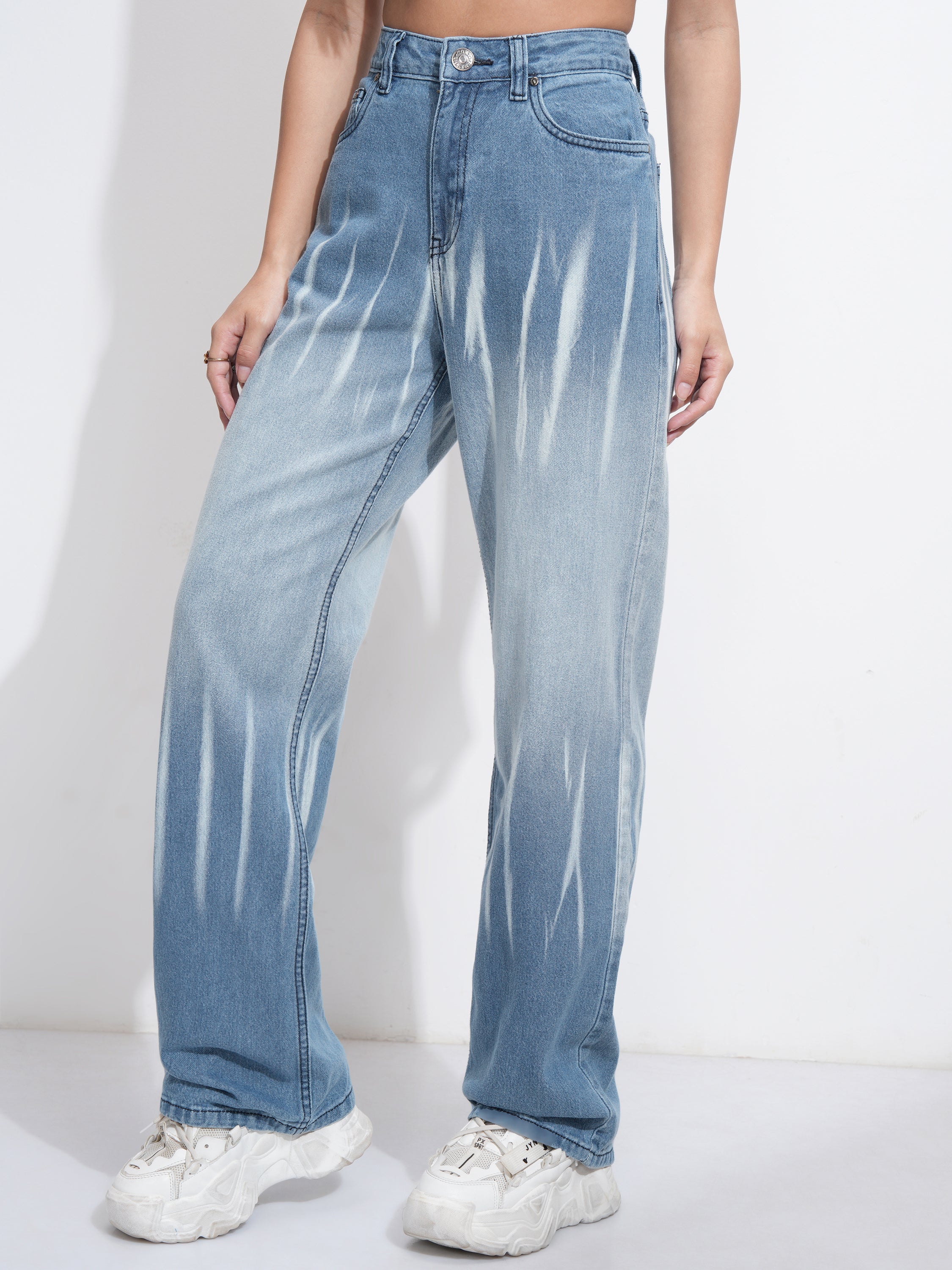 Tokyo Talkies Women Blue Dad Fit Low Distress Stretchable Jeans - Blue - Image 4