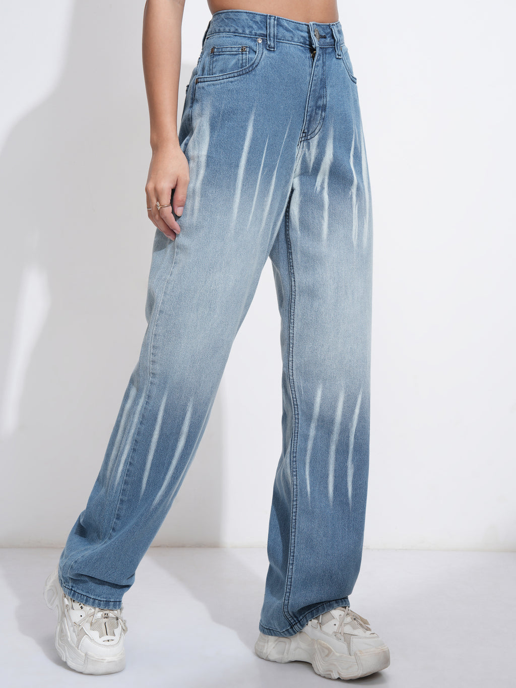 Tokyo Talkies Women Blue Dad Fit Low Distress Stretchable Jeans - Blue - Image 6