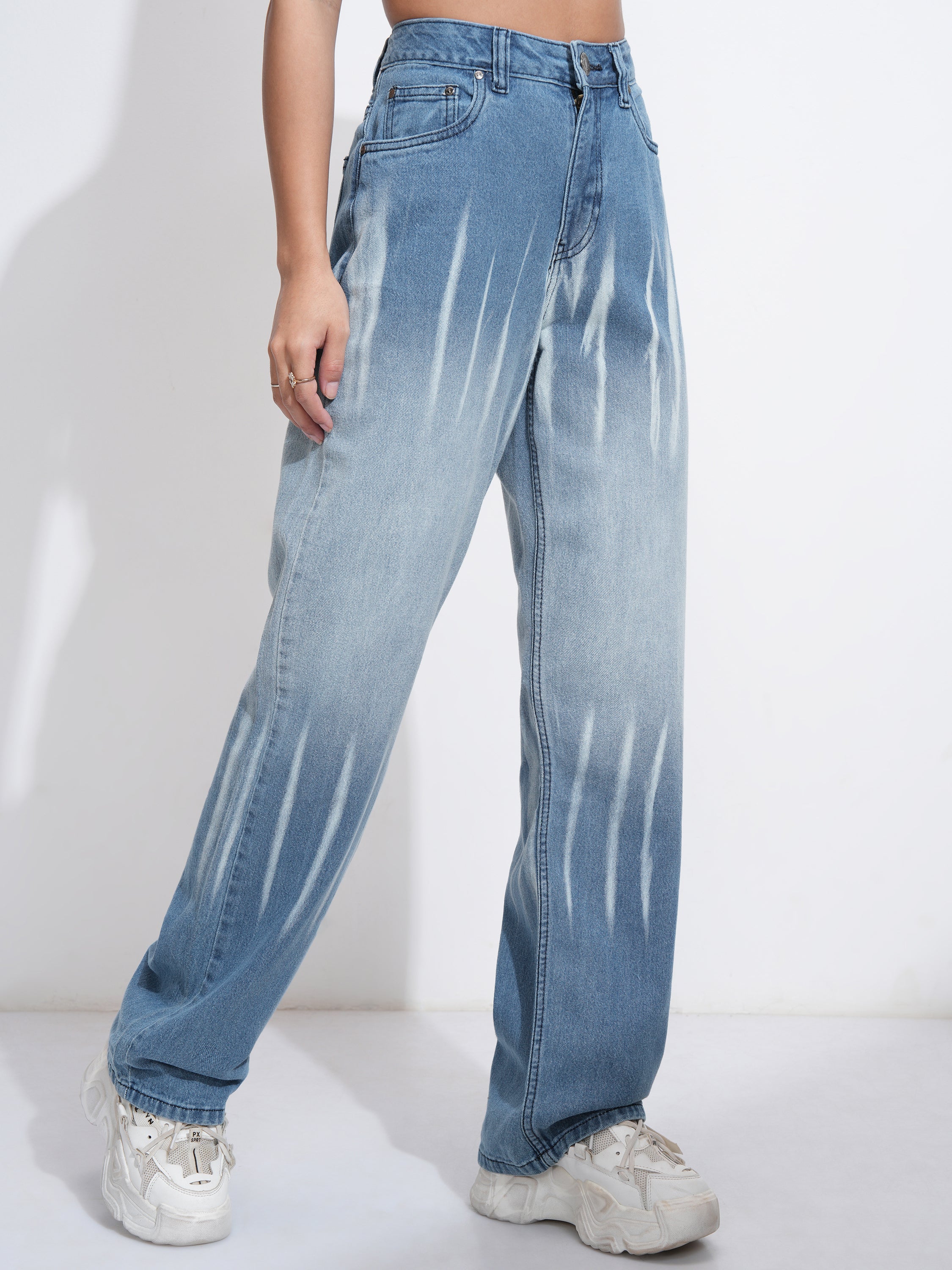 Tokyo Talkies Women Blue Dad Fit Low Distress Stretchable Jeans - Blue - Image 6