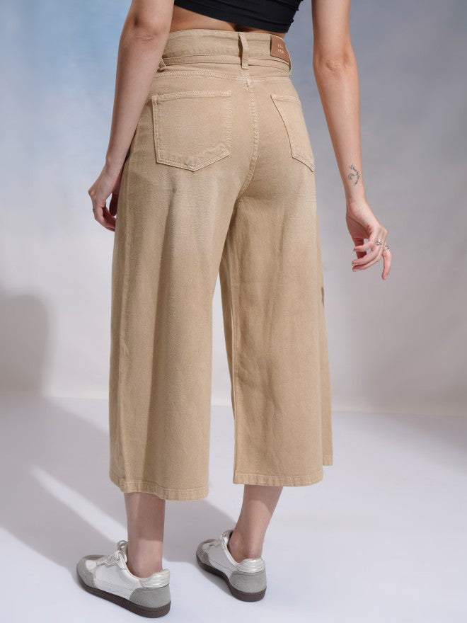 Tokyo Talkies Women Beige Wide Leg Stretchable Jeans - Beige - Image 3