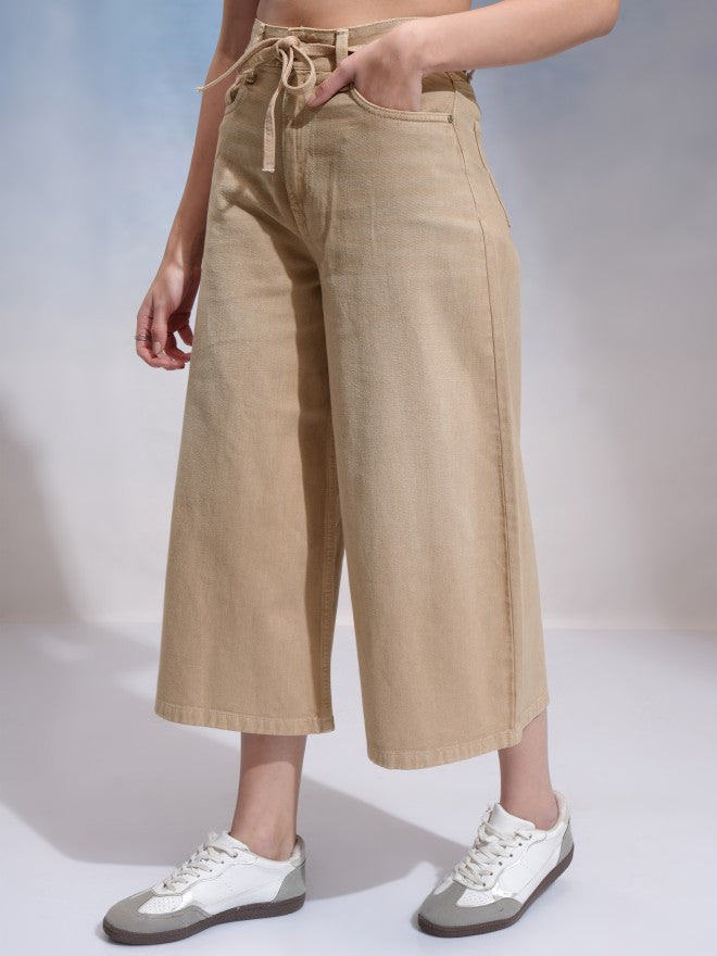 Tokyo Talkies Women Beige Wide Leg Stretchable Jeans - Beige - Image 4