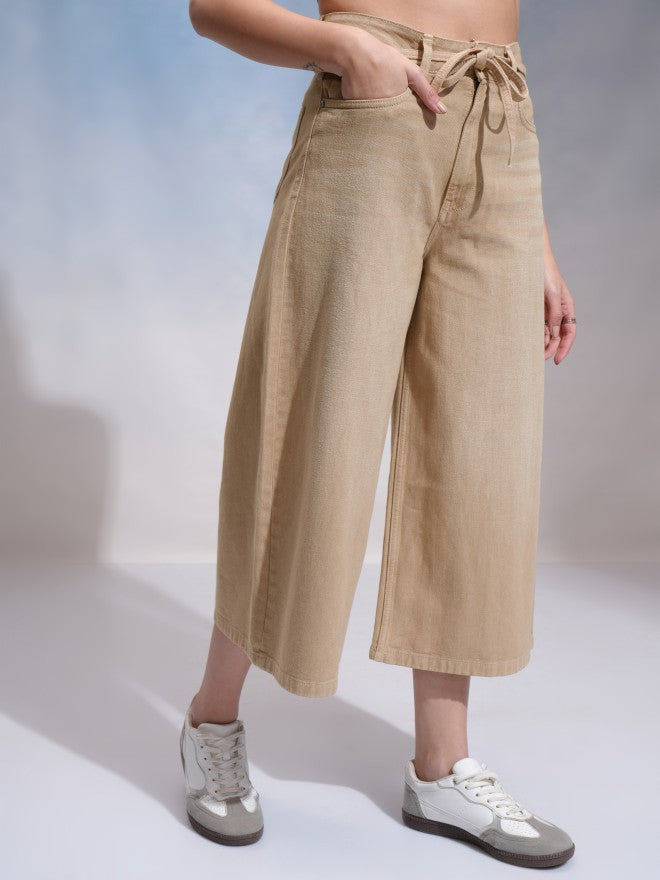 Tokyo Talkies Women Beige Wide Leg Stretchable Jeans - Beige - Image 6