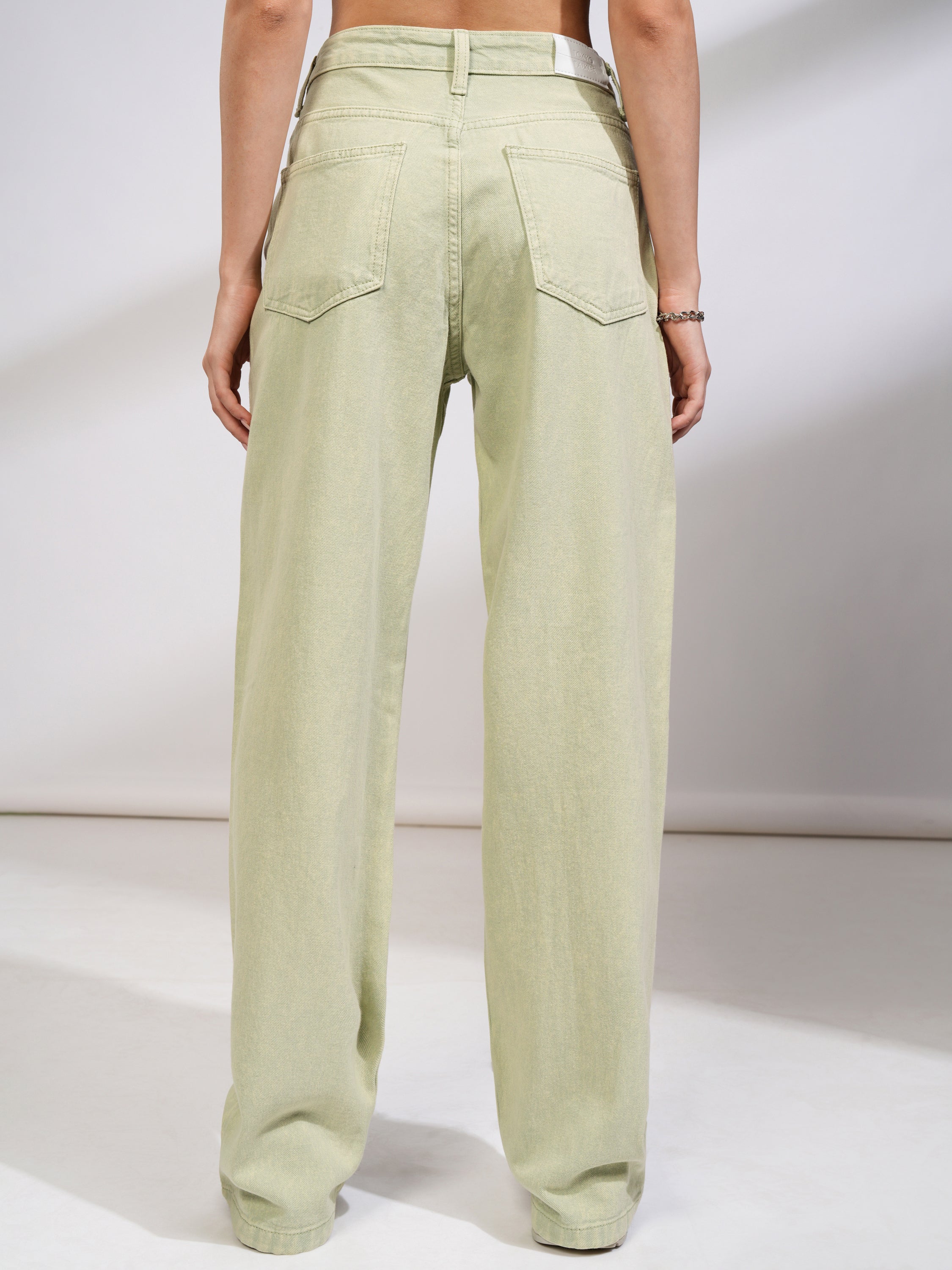 Tokyo Talkies Women Green Straight Fit Stretchable Jeans - Green - Image 3