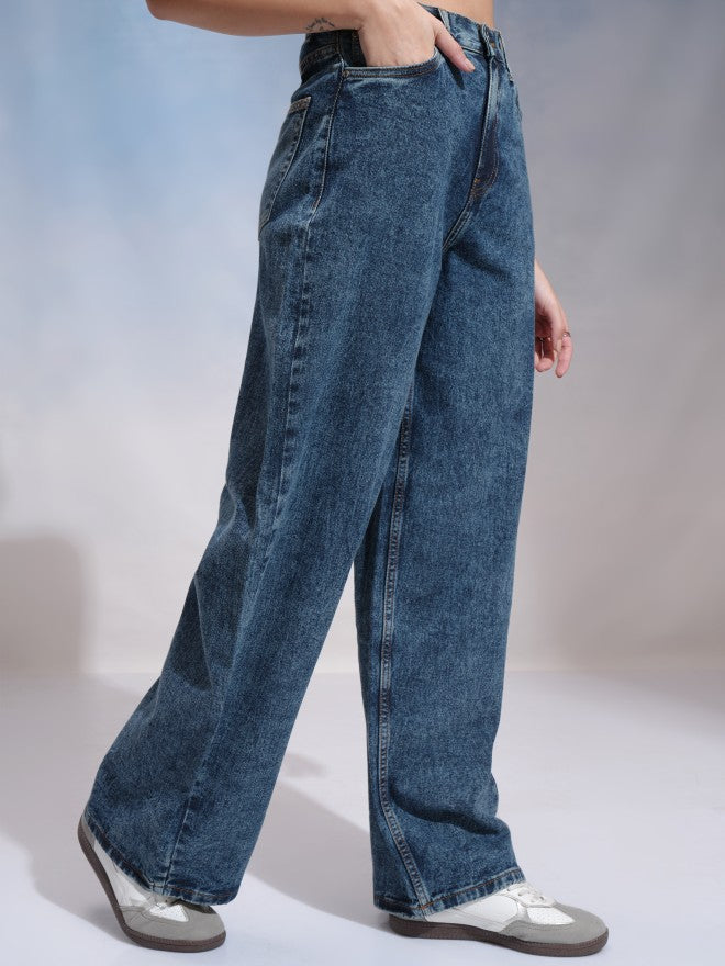 Tokyo Talkies Women Blue Wide Leg Jeans - Blue - Image 6