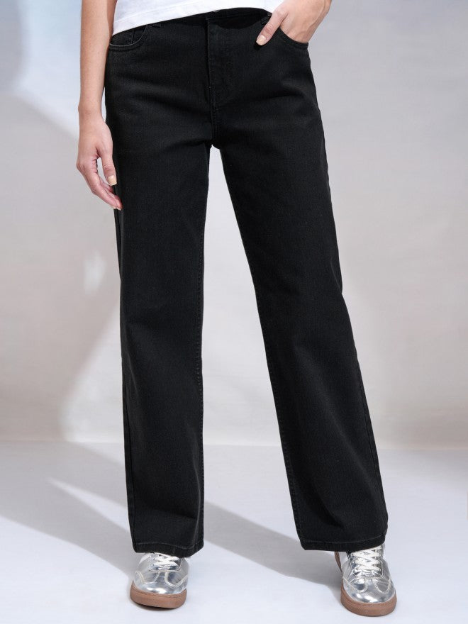 Tokyo Talkies Women Black Straight Fit Stretchable Jeans - Black - Image 1