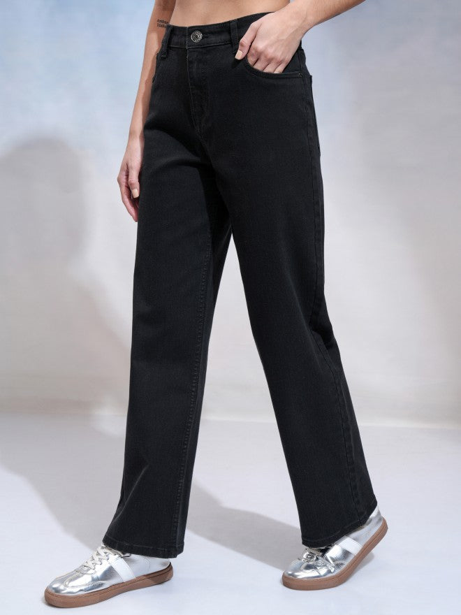 Tokyo Talkies Women Black Straight Fit Stretchable Jeans - Black - Image 4