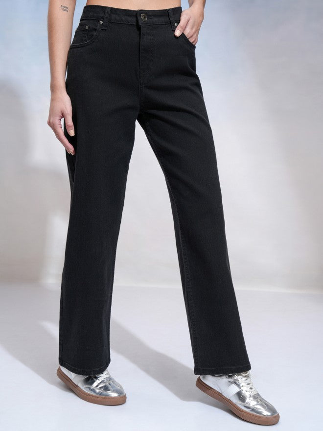 Tokyo Talkies Women Black Straight Fit Stretchable Jeans - Black - Image 6