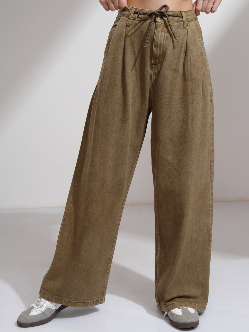 Tokyo Talkies Women Khaki Baggy Stretchable Jeans - Khaki - Image 1