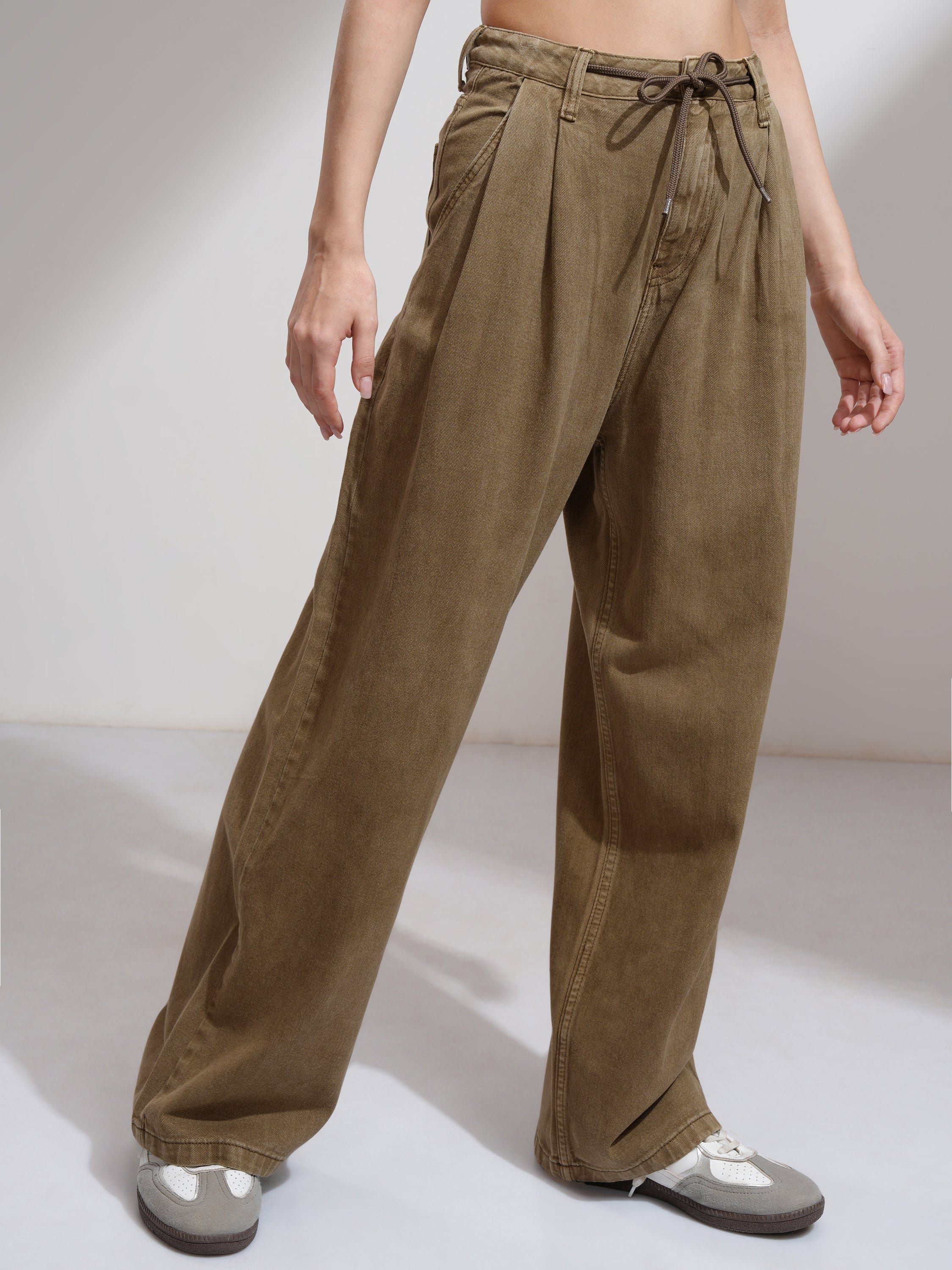 Tokyo Talkies Women Khaki Baggy Stretchable Jeans - Khaki - Image 6