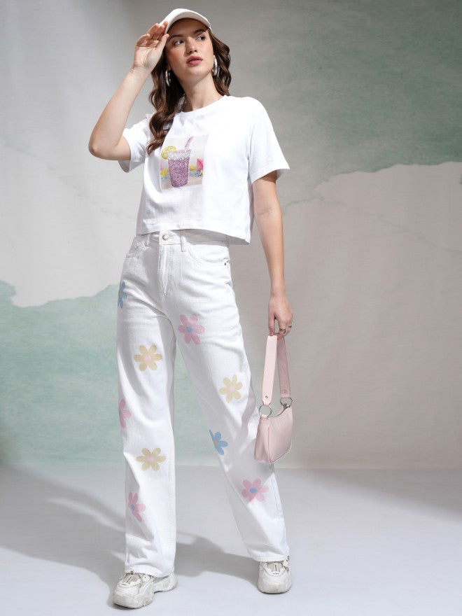 Tokyo Talkies Women White Dad Fit Stretchable Jeans - White - Image 2