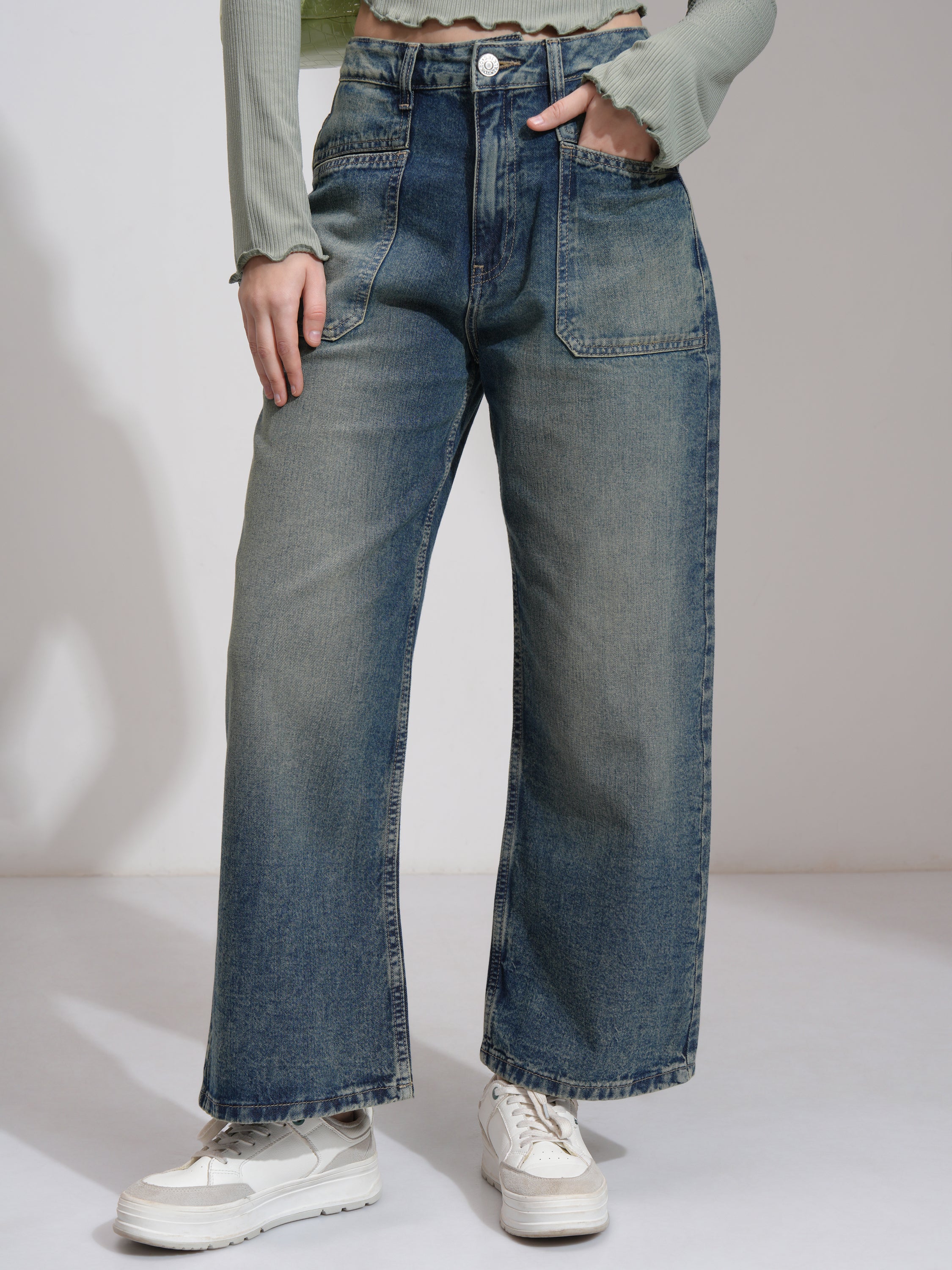 Tokyo Talkies Women Blue Straight Fit Stretchable Jeans - Blue - Image 1
