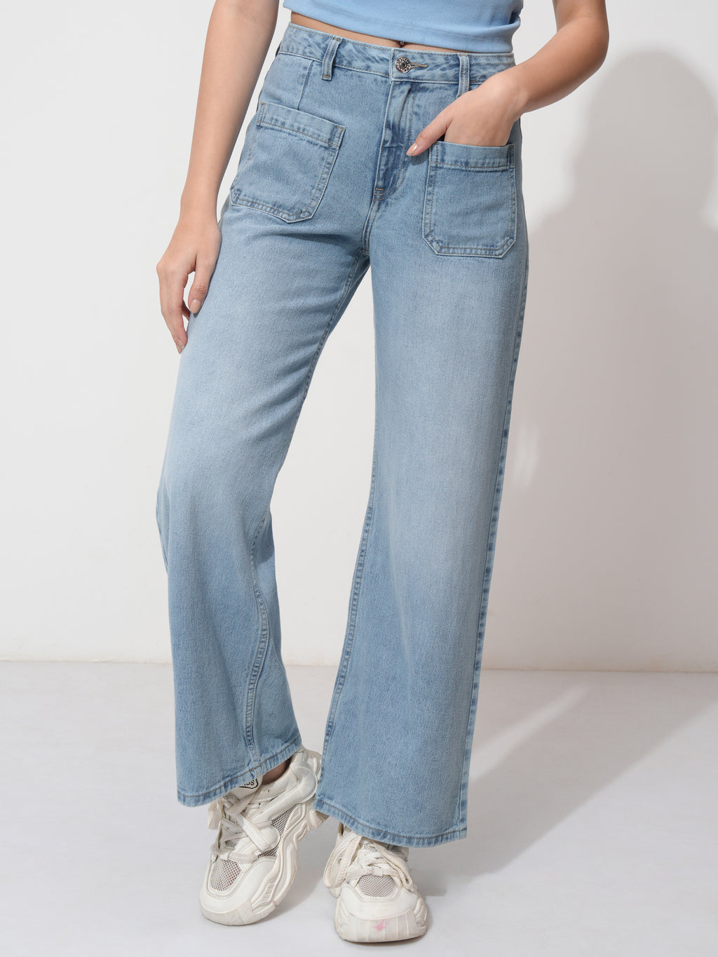 Tokyo Talkies Women Blue Wide Leg Stretchable Jeans - Blue - Image 1