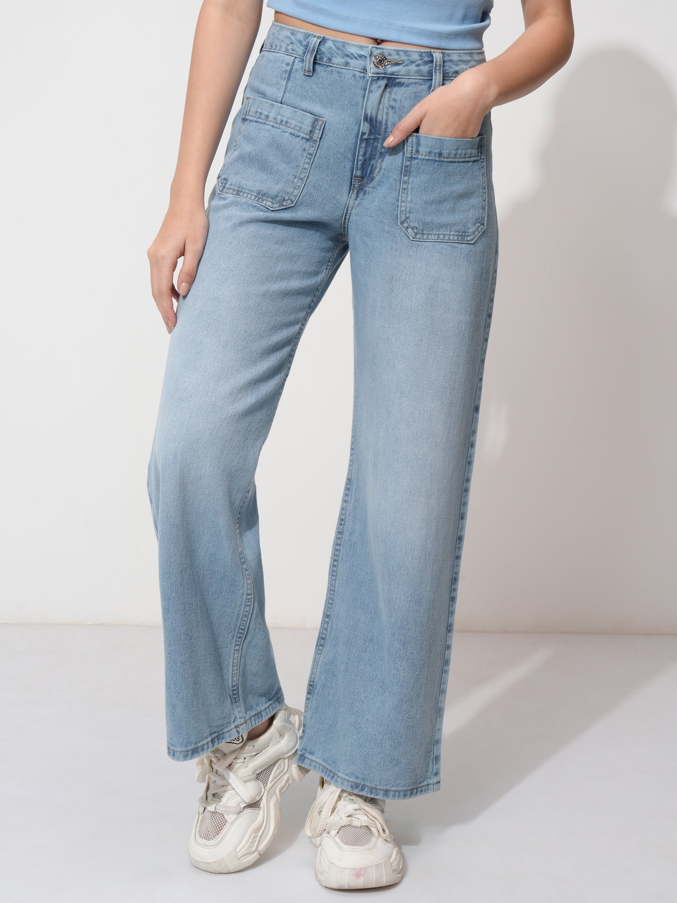 Tokyo Talkies Women Blue Wide Leg Stretchable Jeans - Blue - Image 1