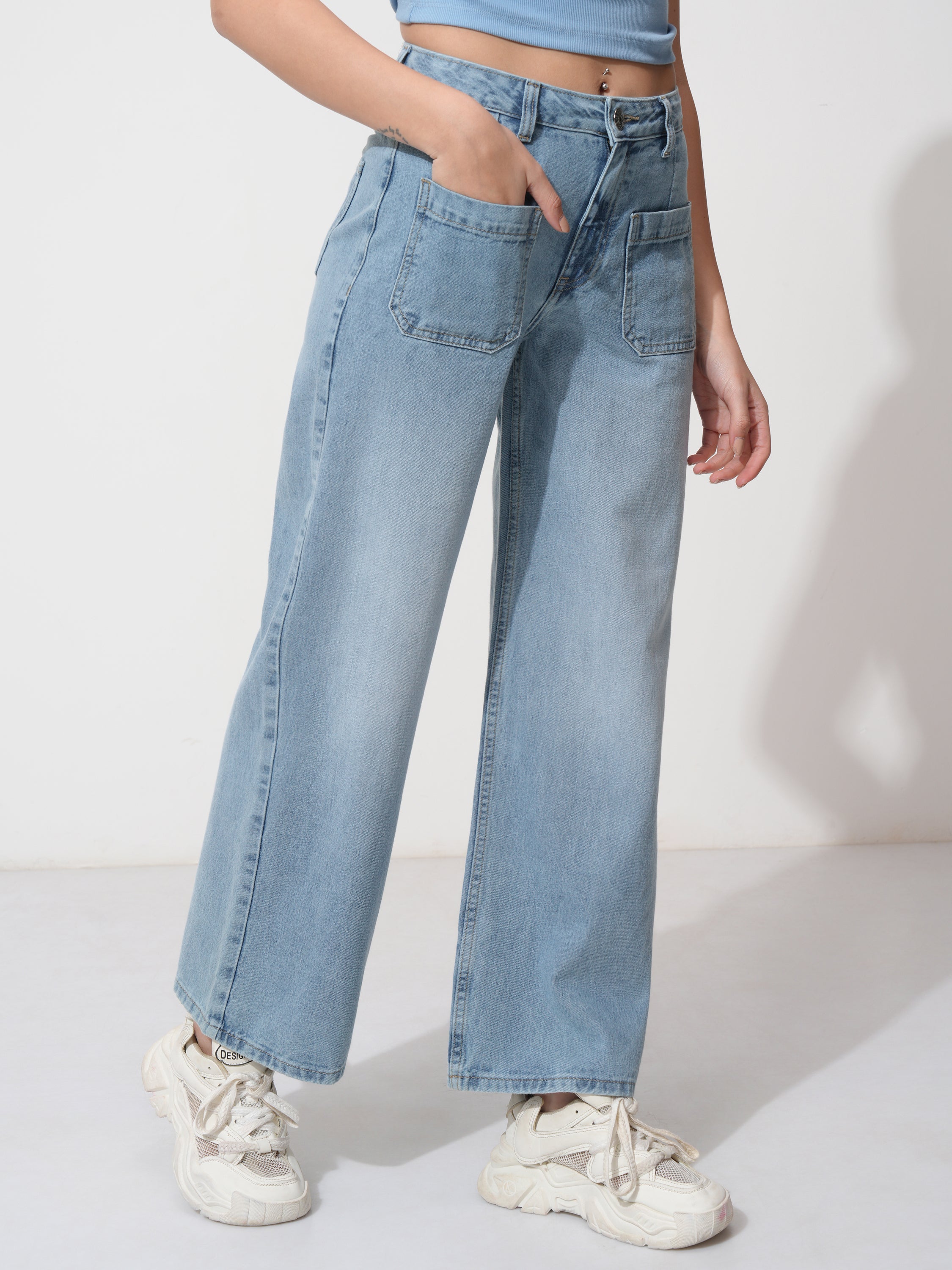 Tokyo Talkies Women Blue Wide Leg Stretchable Jeans - Blue - Image 6