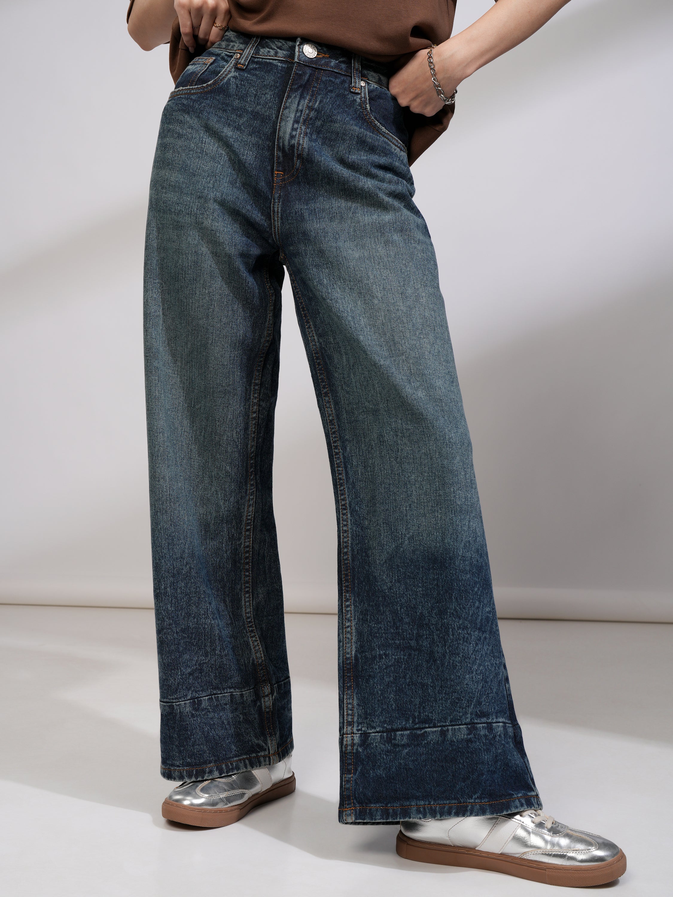 Tokyo Talkies Women Blue Wide Leg Stretchable Jeans - Blue - Image 1