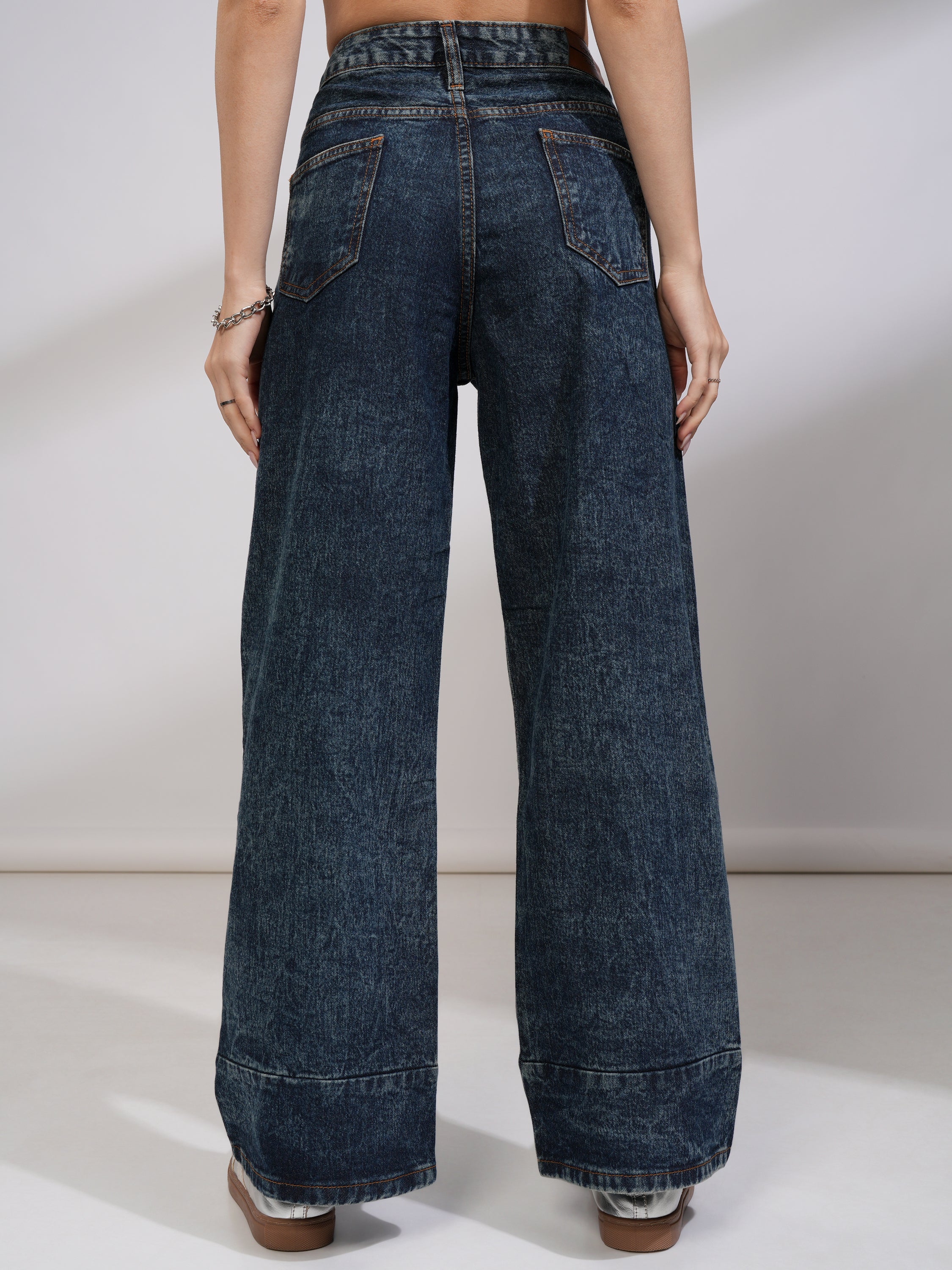 Tokyo Talkies Women Blue Wide Leg Stretchable Jeans - Blue - Image 3