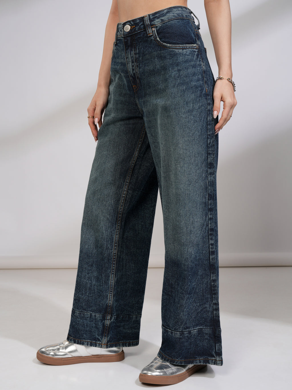 Tokyo Talkies Women Blue Wide Leg Stretchable Jeans - Blue - Image 4