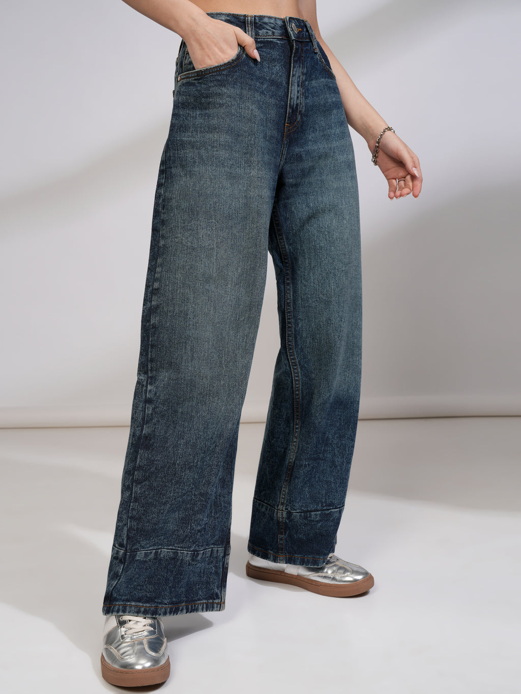 Tokyo Talkies Women Blue Wide Leg Stretchable Jeans - Blue - Image 6