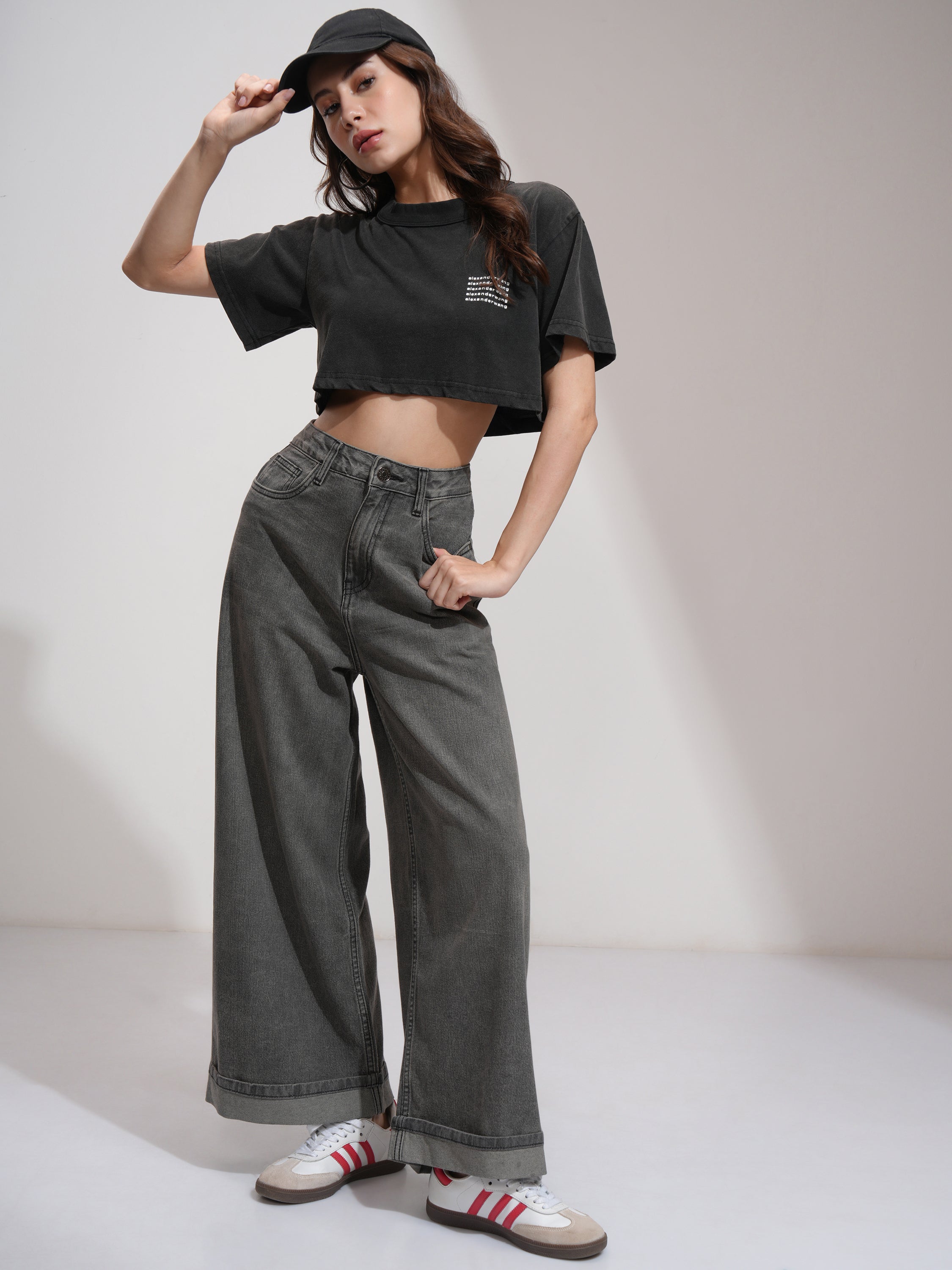 Tokyo Talkies Women Grey Wide Leg Stretchable Jeans - Grey - Image 2
